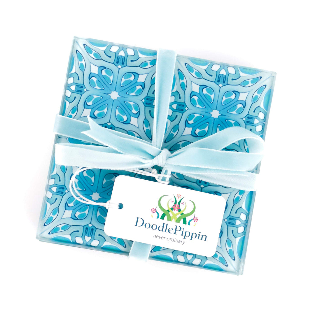 Blue art deco coaster set