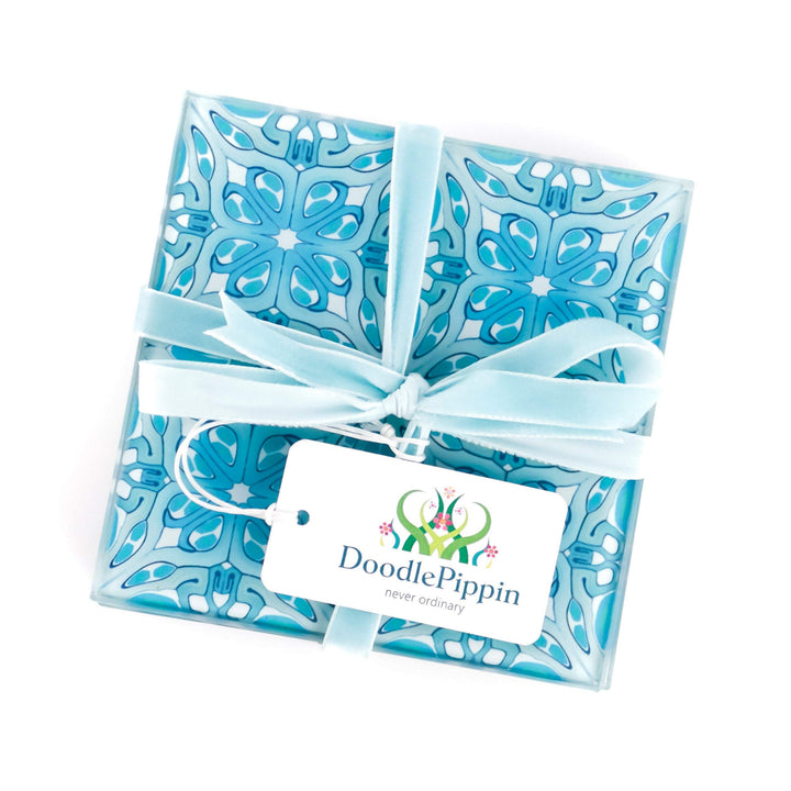 Blue art deco coaster set