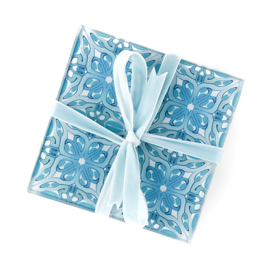 Blue art deco coaster set