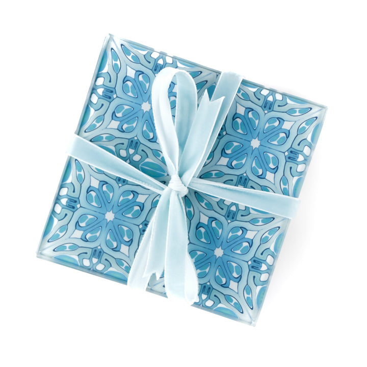 Blue art deco coaster set