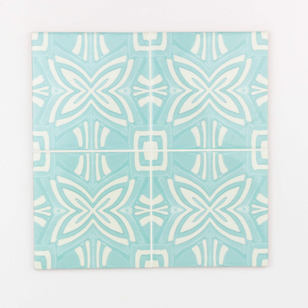 Turquoise and cream handmade kitchen tiles