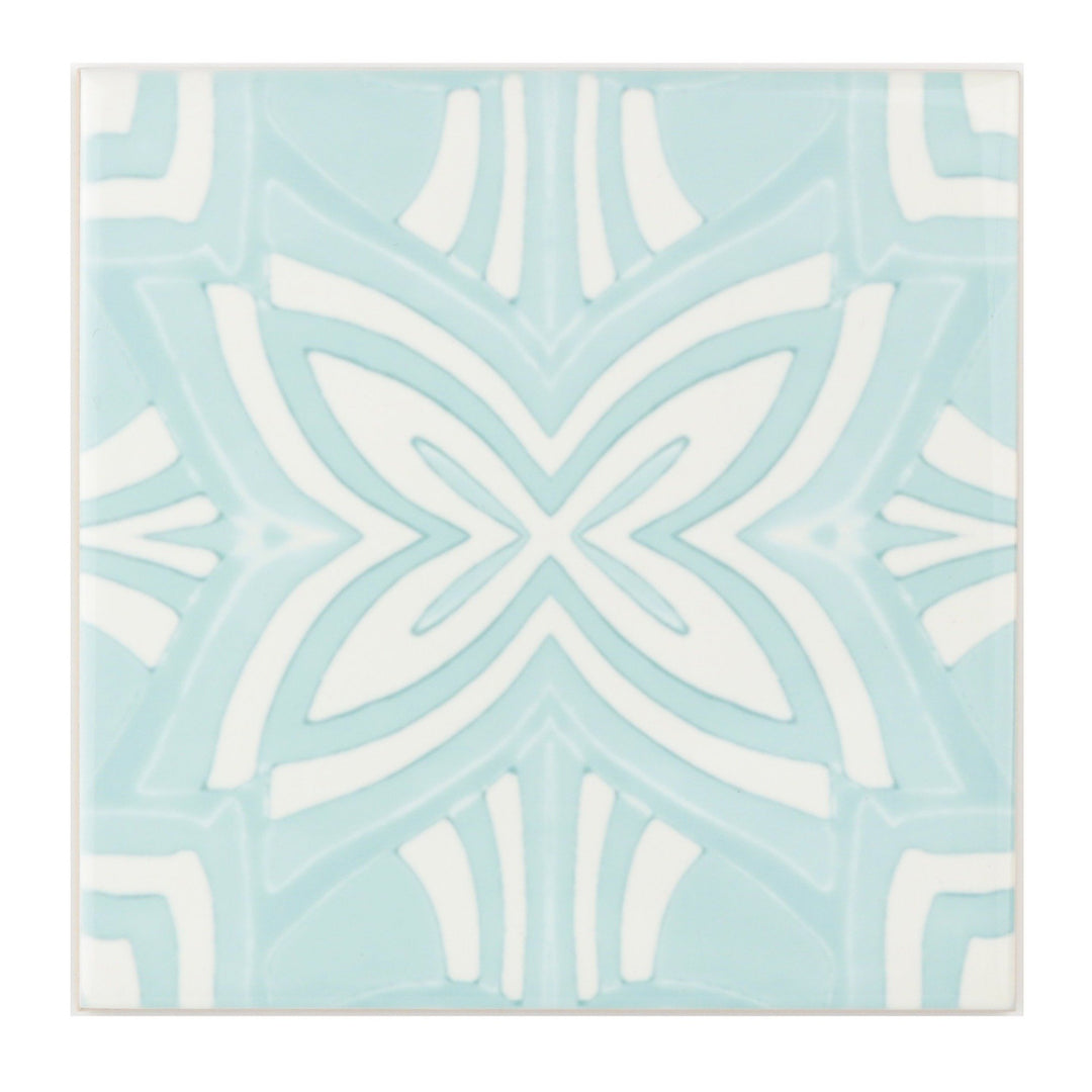 Turquoise and cream handmade kitchen tiles