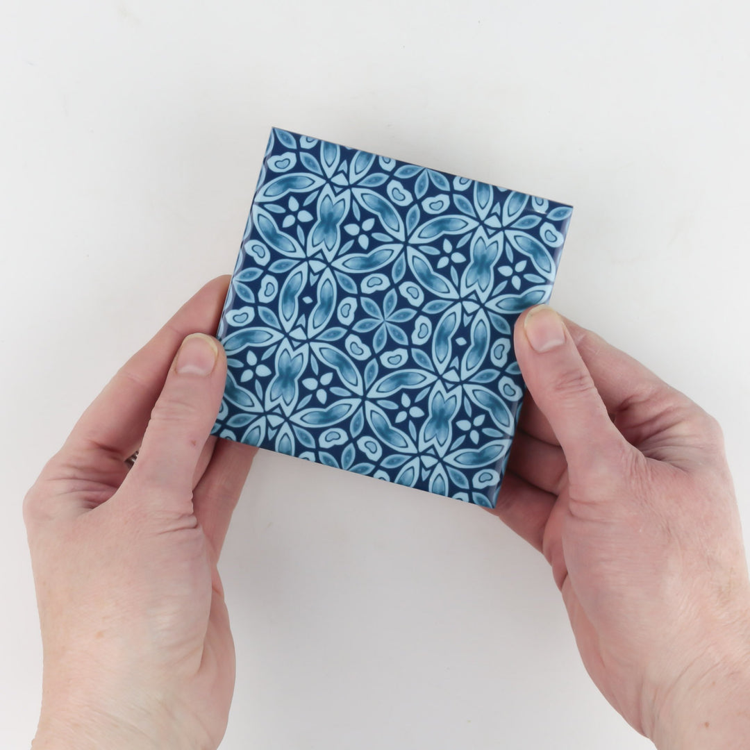 Liberty Print blue green kitchen splashback tiles