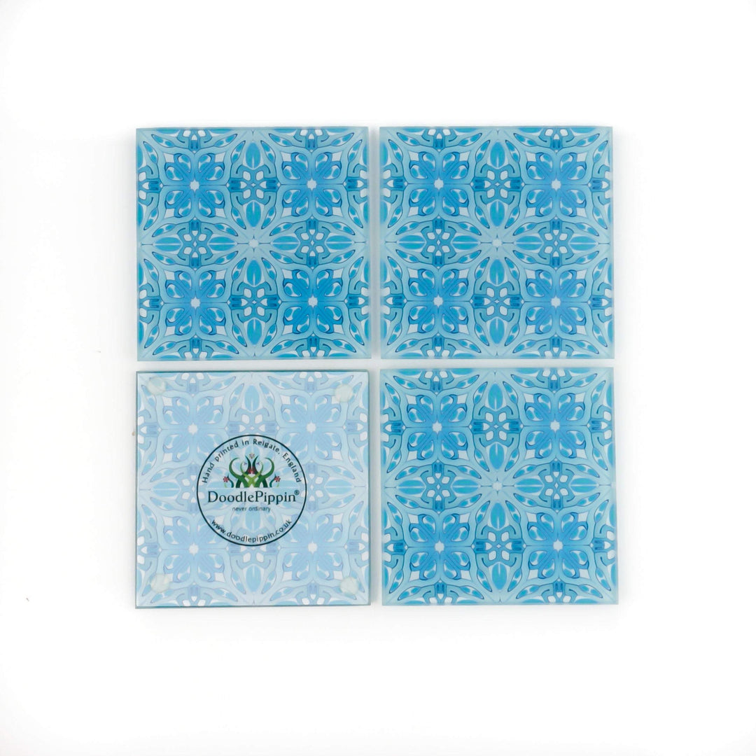 Blue art deco coaster set