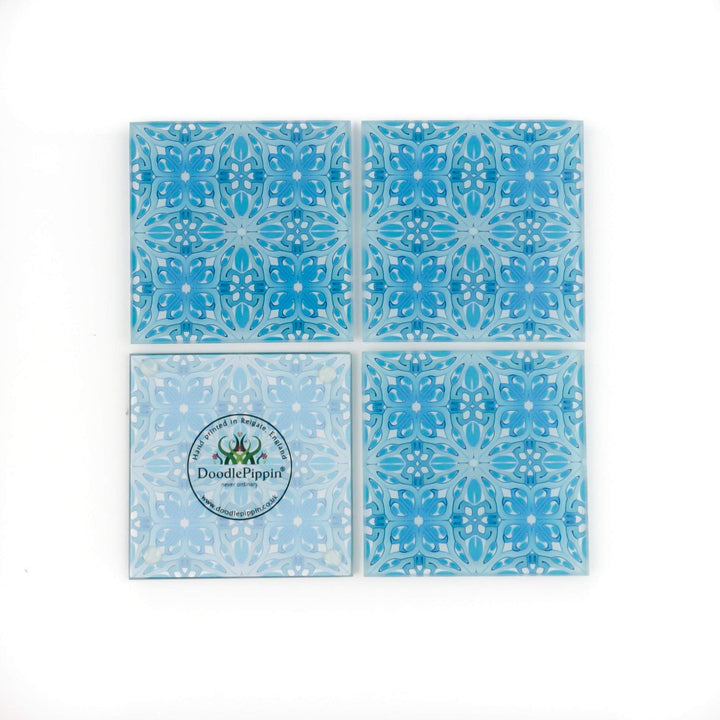 Blue art deco coaster set