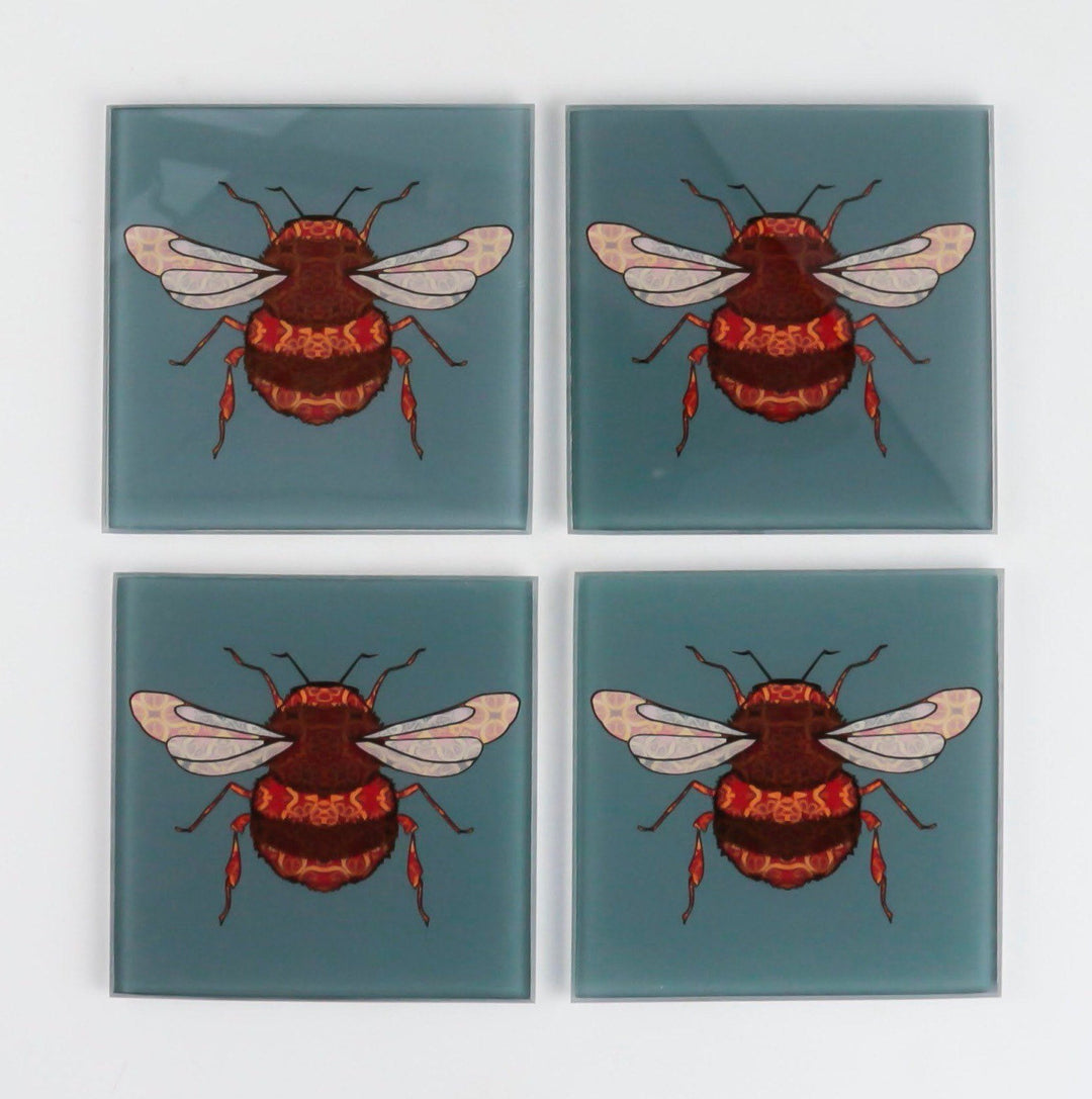 Bumble Bee Coaster Set - blue grey