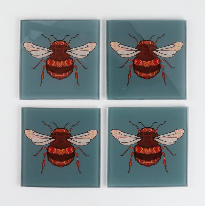 Bumble Bee Coaster Set - blue grey