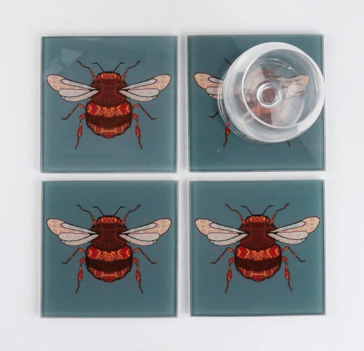Bumble Bee Coaster Set - blue grey
