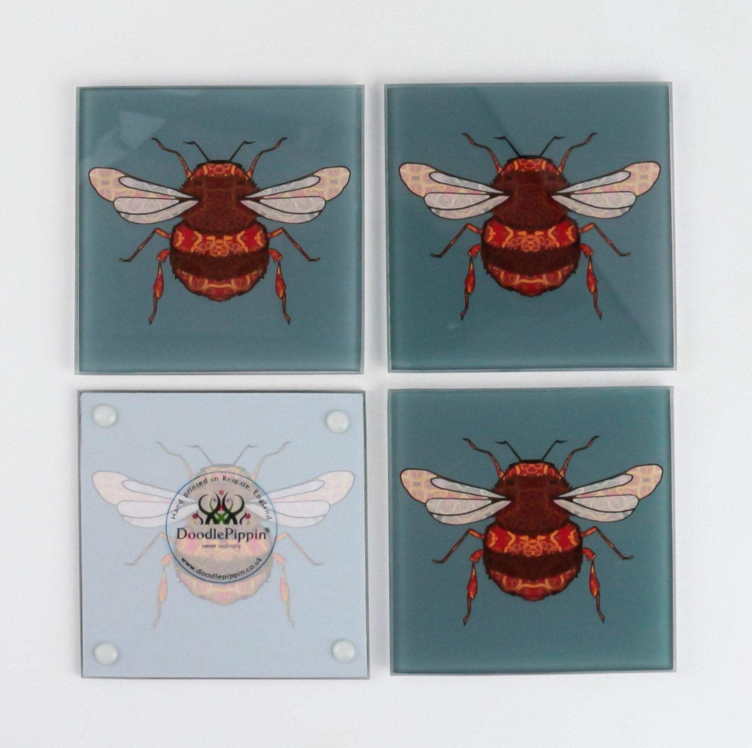 Bumble Bee Coaster Set - blue grey
