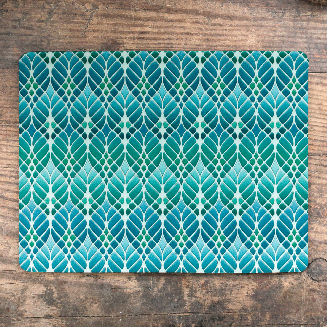 Art Nouveau Trees Pet Food Mat - Blue Turquoise