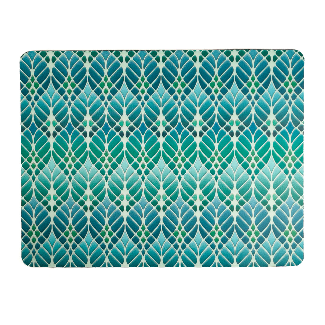 Art Nouveau Trees Pet Food Mat - Blue Turquoise