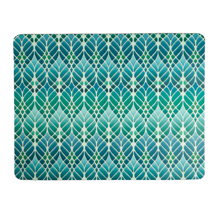 Art Nouveau Trees Pet Food Mat - Blue Turquoise