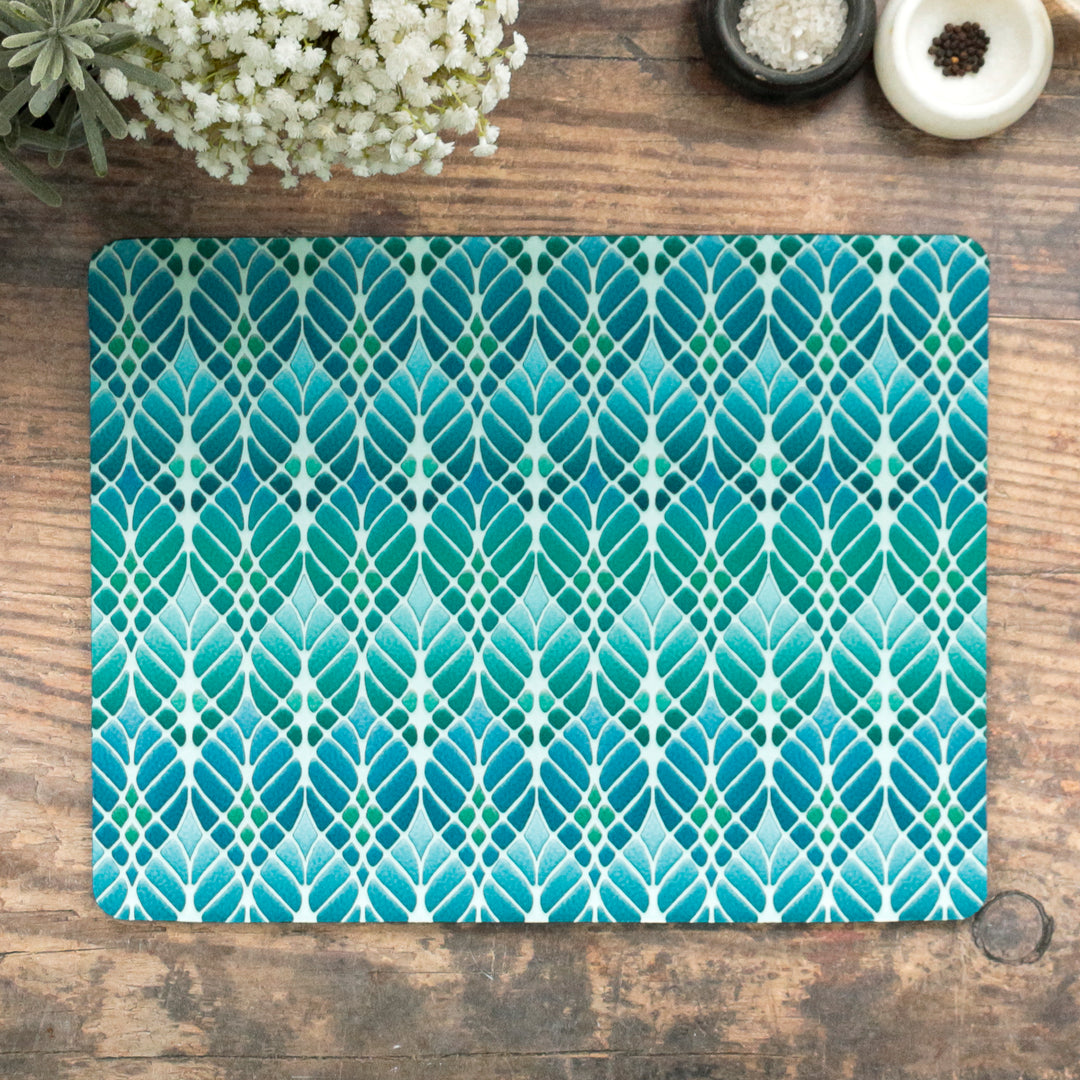 Art Nouveau Trees Pet Food Mat - Blue Turquoise