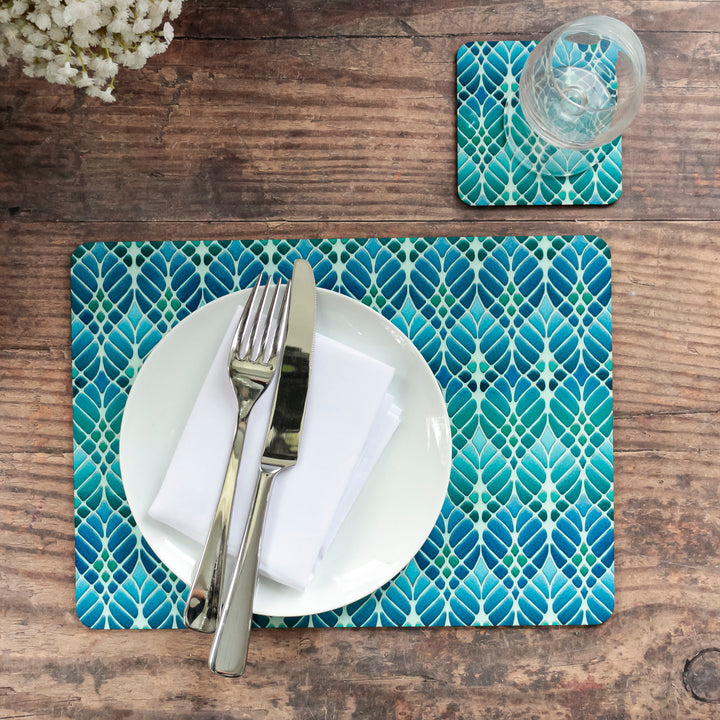 Interwoven Trees Placemat - Blue Green