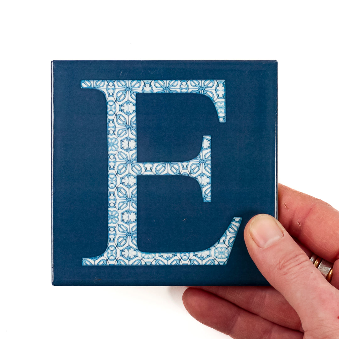 SALE Letter / Number Tile - 10cm (4 in) - Fired Ink finish E