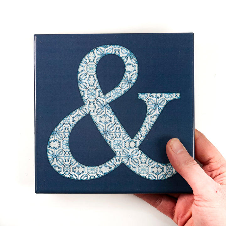 SALE Letter / Number Tile - 15cm (6 in) - Fired Ink finish &amp; (ampersand)