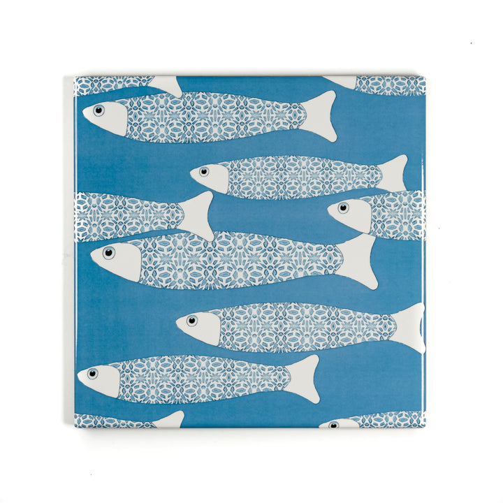 Ocean Shoal tile - Mid-blue -  FIRED INK Version