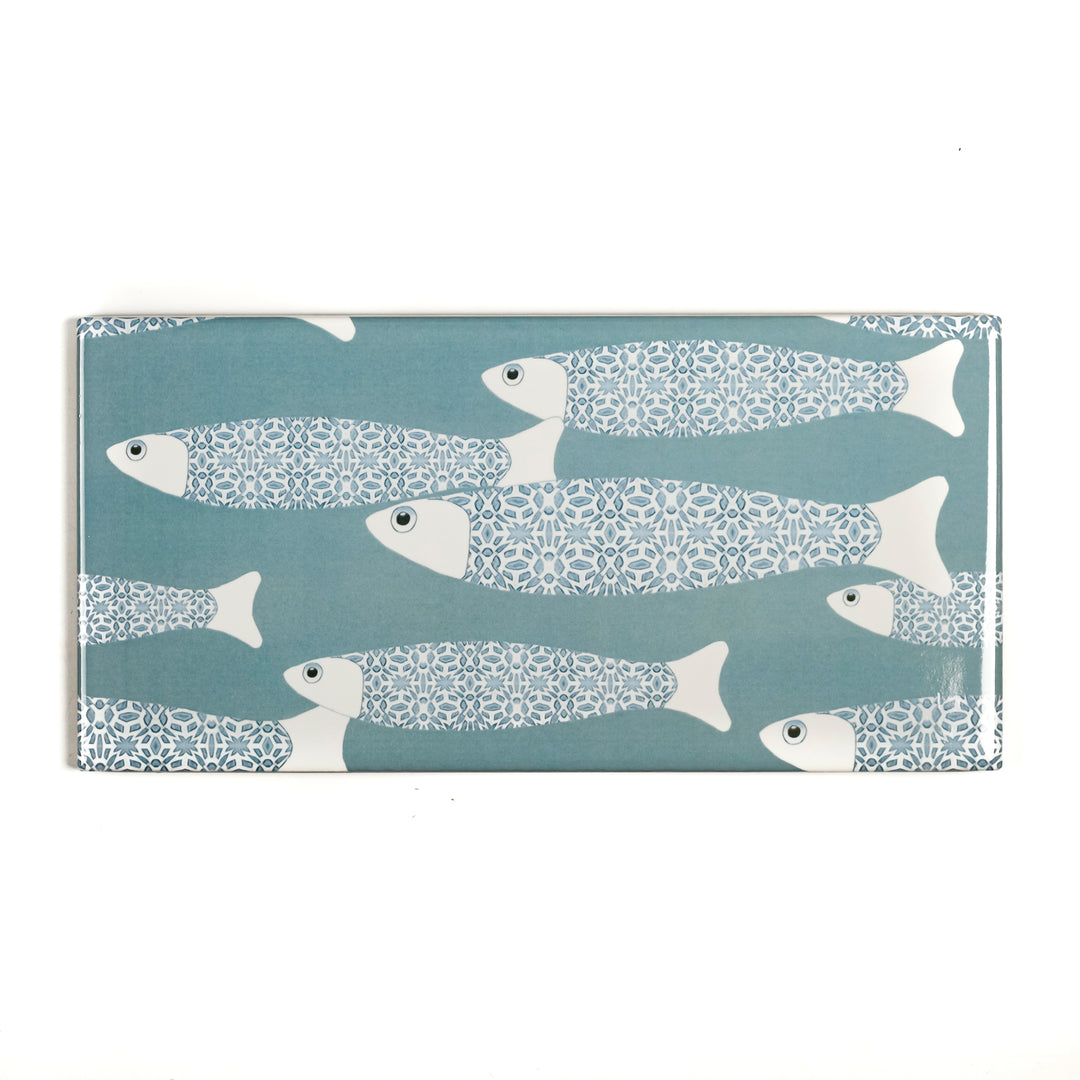 Grey Blue Ocean Shoal tiles - 20x10cm -  FIRED INK Version