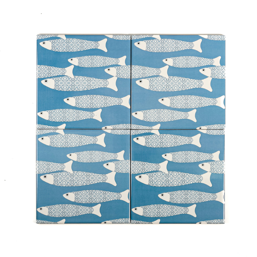 Ocean Shoal tile - Mid-blue -  FIRED INK Version