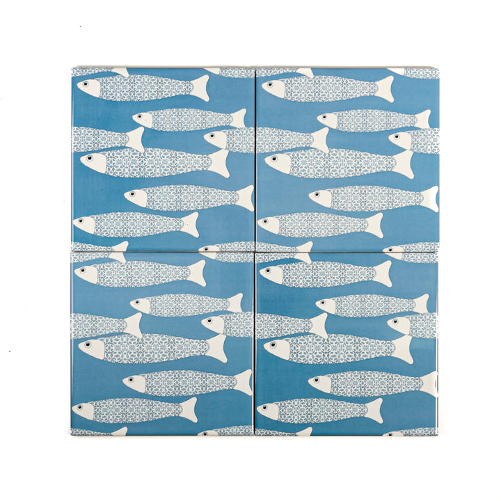 Ocean Shoal tile - Mid-blue -  FIRED INK Version