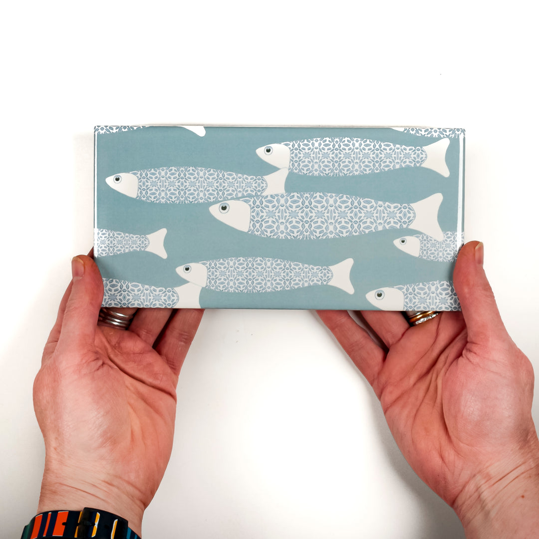 Grey Blue Ocean Shoal tiles - 20x10cm -  FIRED INK Version