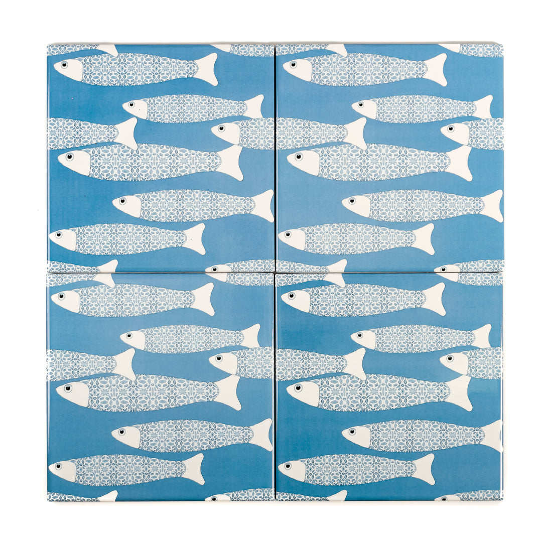 Ocean Shoal tile - Mid-blue -  FIRED INK Version