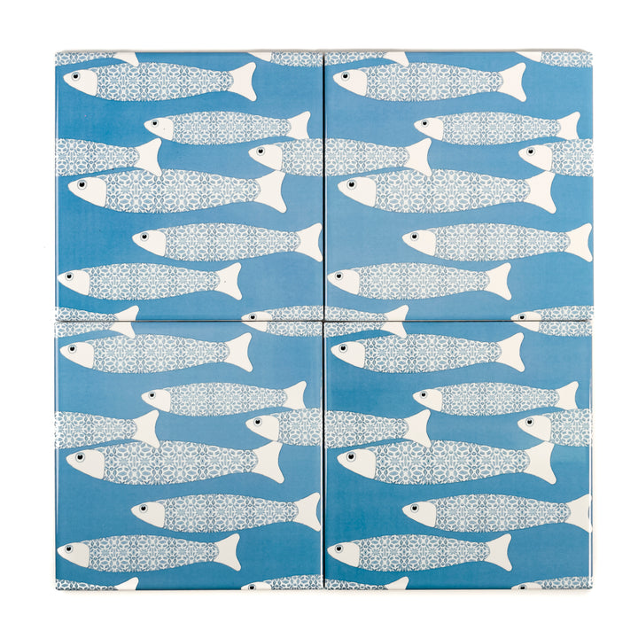 Ocean Shoal tile - Mid-blue -  FIRED INK Version