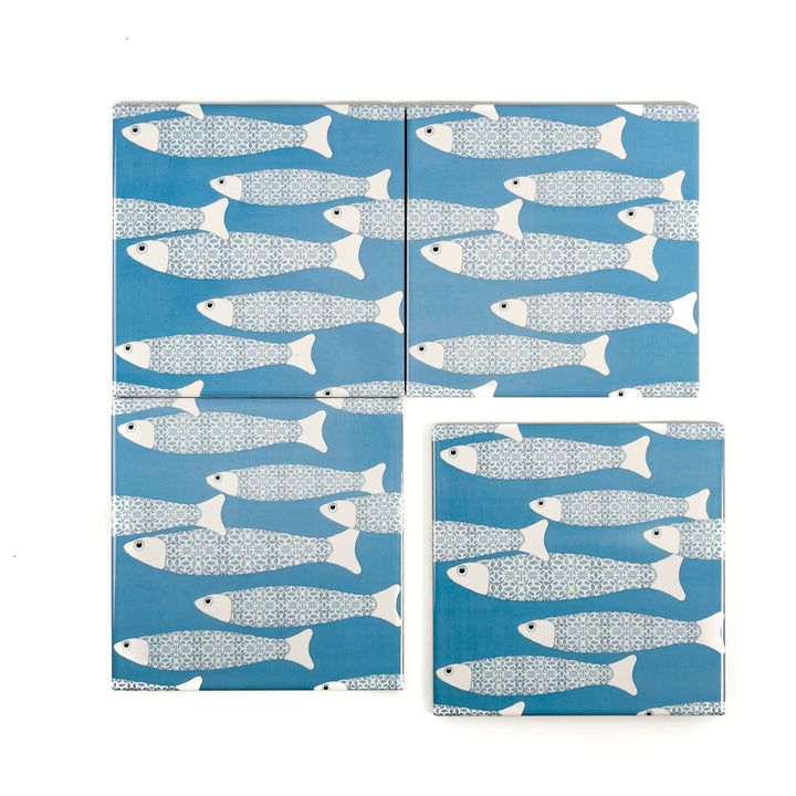 Ocean Shoal tile - Mid-blue -  FIRED INK Version