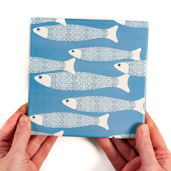 Ocean Shoal tile - Mid-blue -  FIRED INK Version
