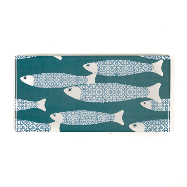 Teal Blue Ocean Shoal tiles - 20x10cm -  FIRED INK Version