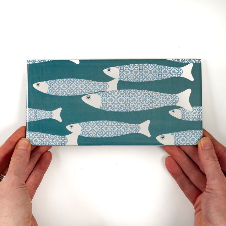 Teal Blue Ocean Shoal tiles - 20x10cm -  FIRED INK Version
