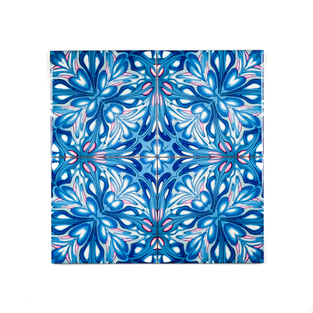 Flourishing Garden tiles - navy pink version