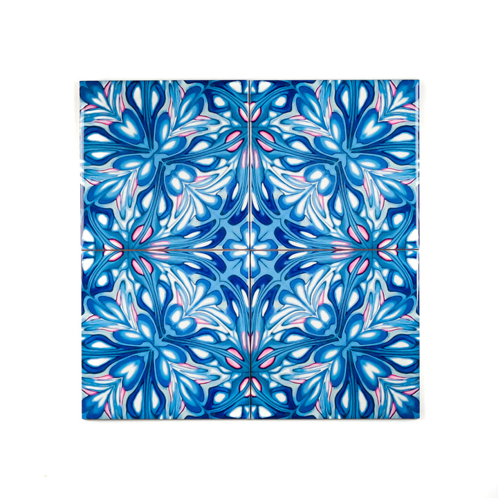Flourishing Garden tiles - navy pink version