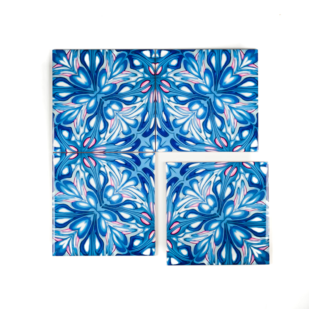 Flourishing Garden tiles - navy pink version
