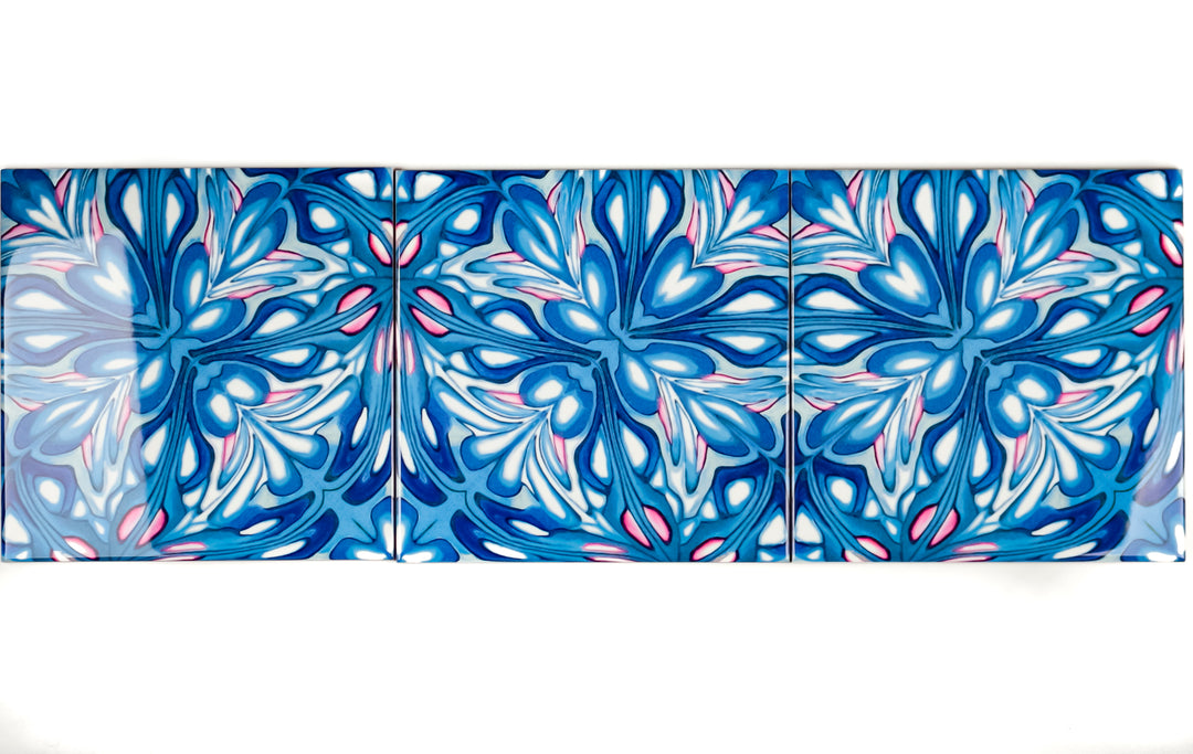Flourishing Garden tiles - navy pink version