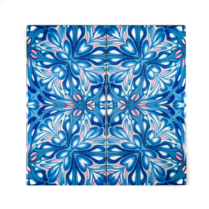 Flourishing Garden tiles - navy pink version