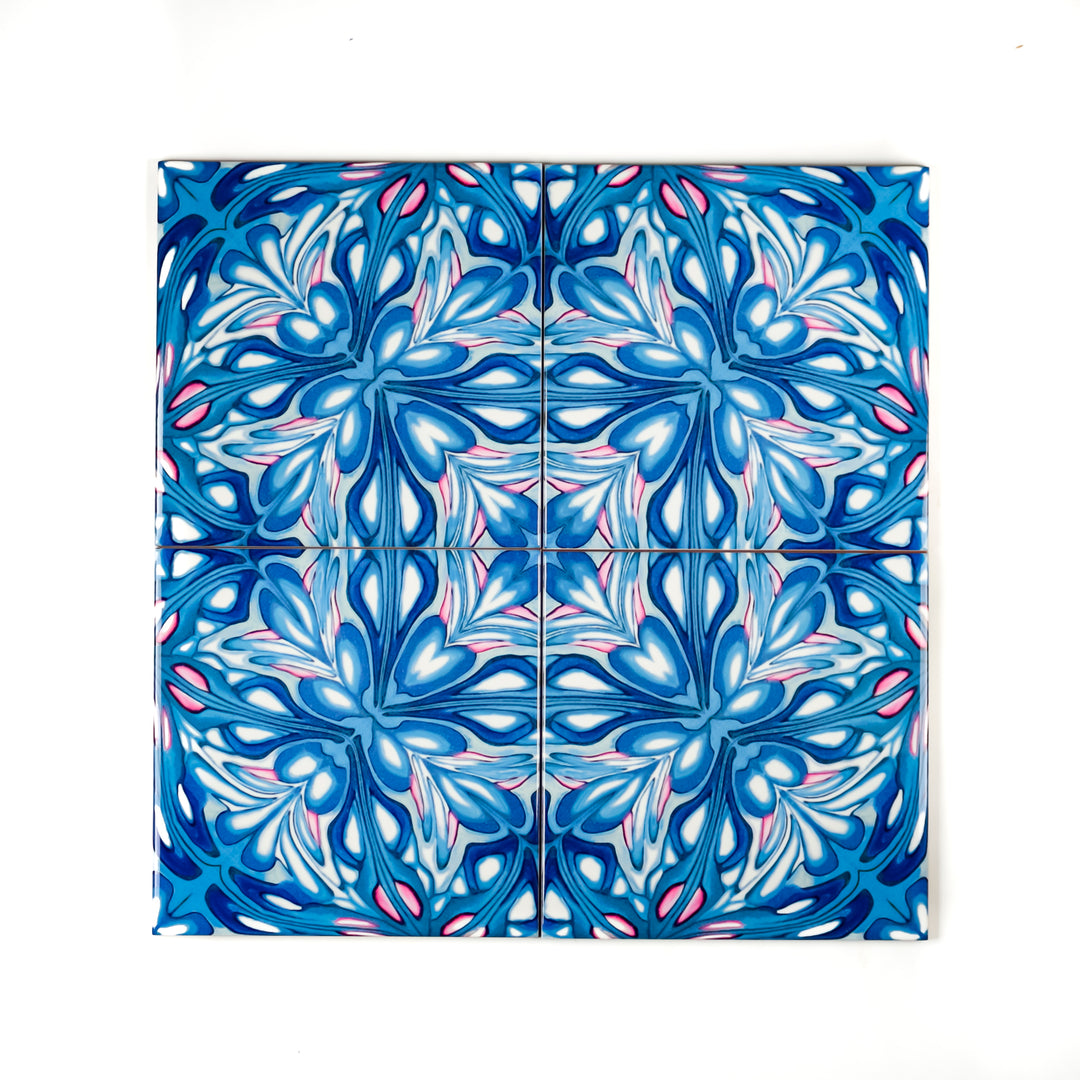 Flourishing Garden tiles - navy pink version