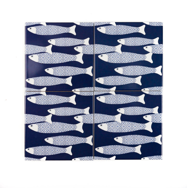 Ocean Shoal tile - Navy -  FIRED INK Version
