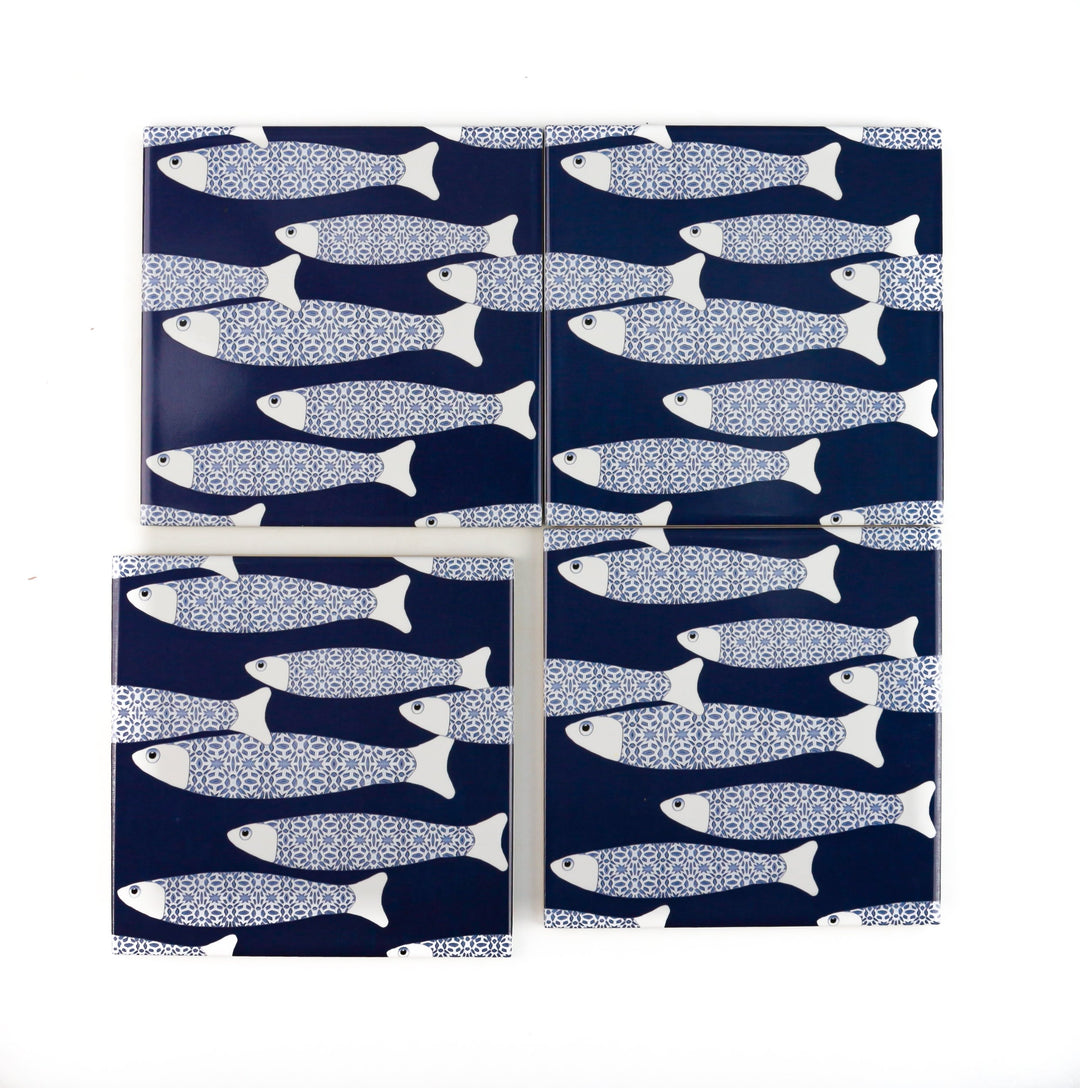 Ocean Shoal tile - Navy -  FIRED INK Version