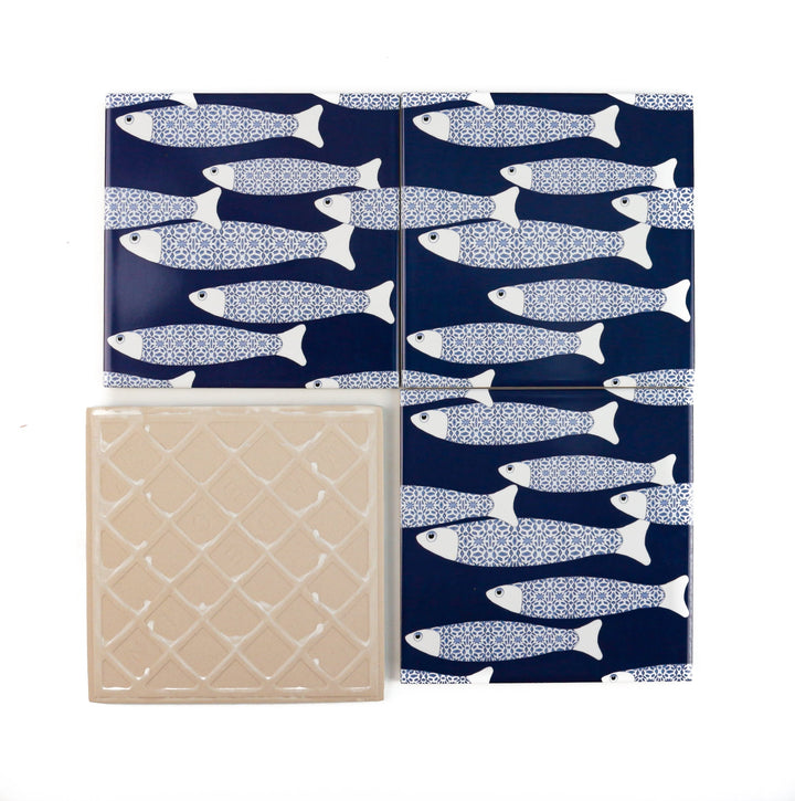 Ocean Shoal tile - Navy -  FIRED INK Version