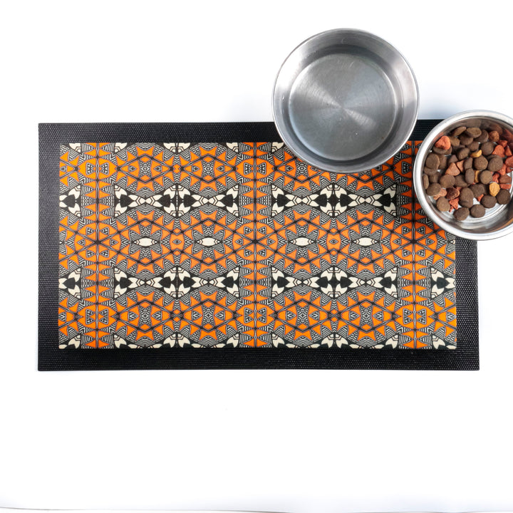 Acoma Orange Black Pet Food Placemat