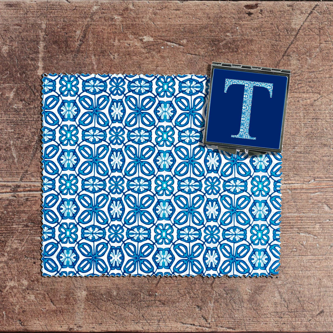 Personalised Initial Compact Folding Mirror and Lens Cloth