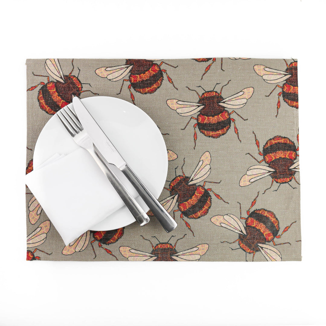Medium Red Gold Bumblebee Fabric Placemat - DoodlePippin