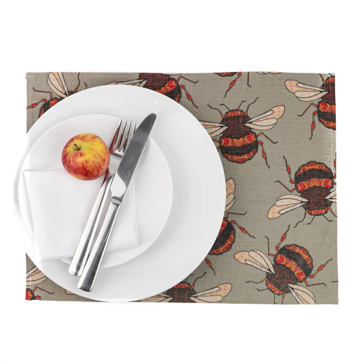 Medium Red Gold Bumblebee Fabric Placemat - DoodlePippin