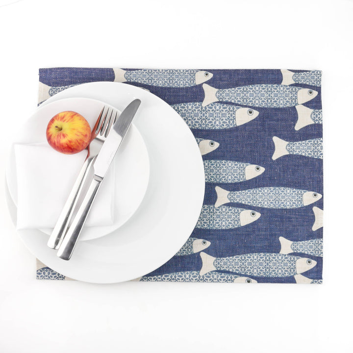Medium Ocean School Fabric Placemat, denim blue - DoodlePippin