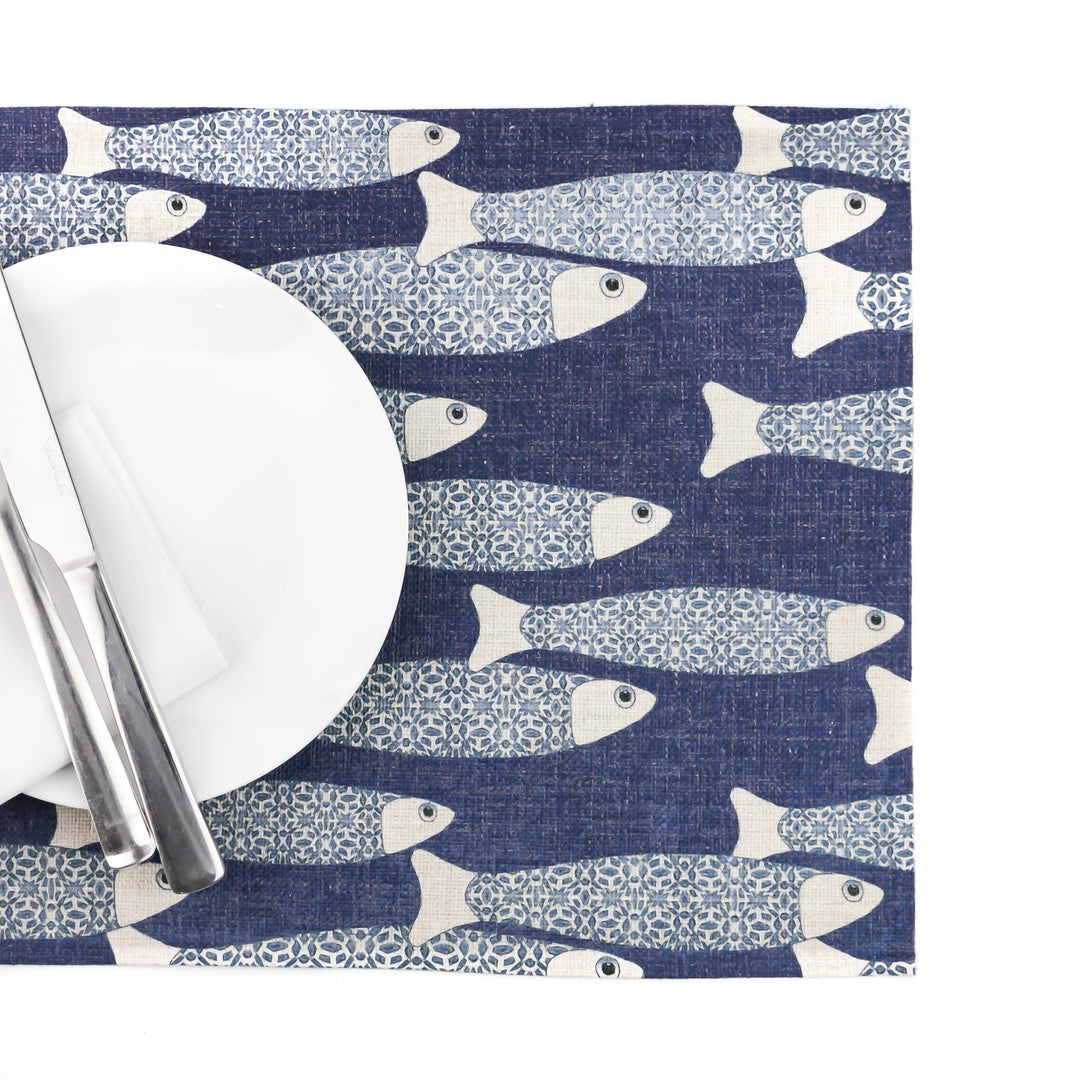 Medium Ocean School Fabric Placemat, denim blue - DoodlePippin