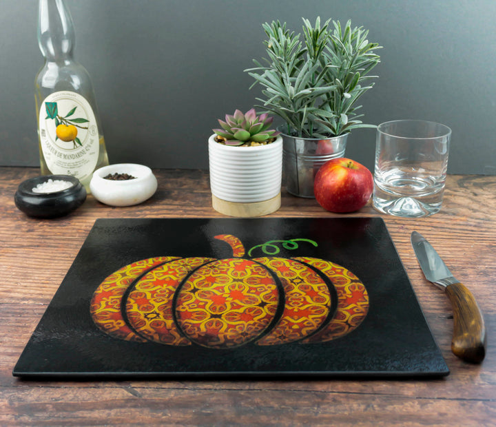 SALE - Red Gold Autumn Pumpkin Square Chopping Board (smooth surface)