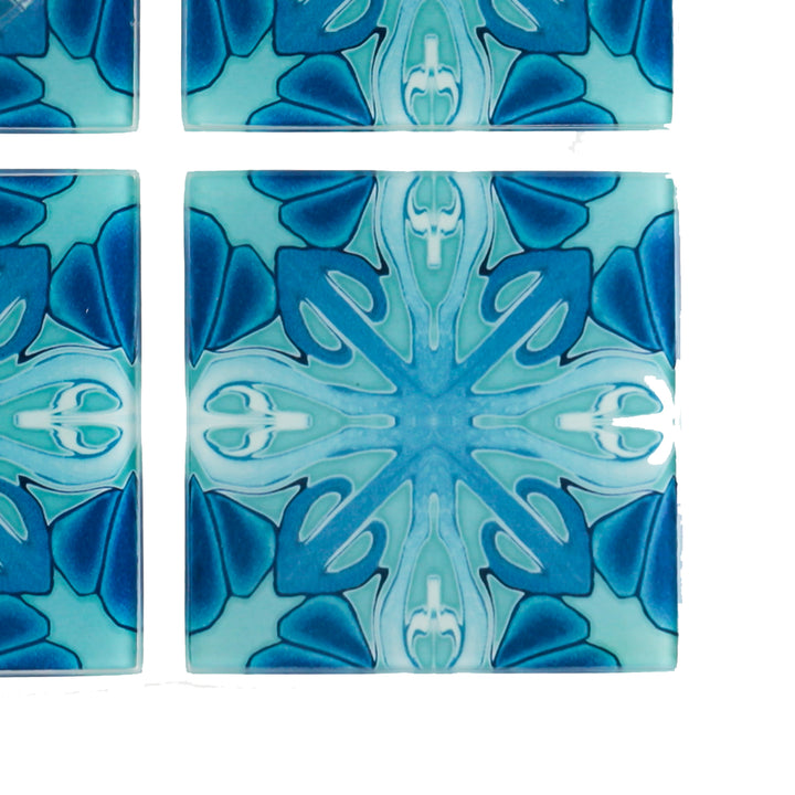 Turquoise Art Deco Glass Coaster Set - Cross Design