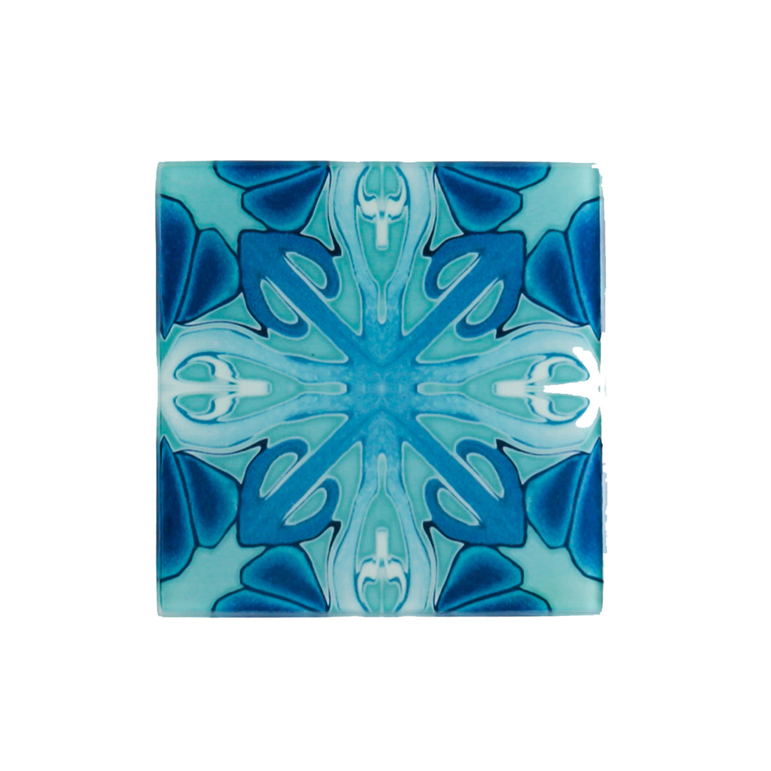 Turquoise Art Deco Glass Coaster Set - Cross Design
