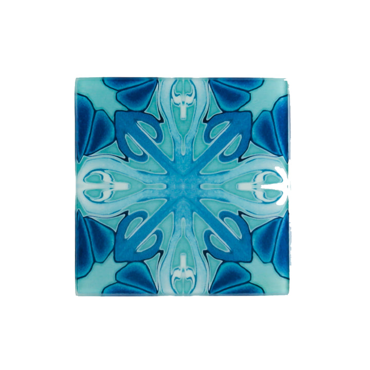 Turquoise Art Deco Glass Coaster Set - Cross Design